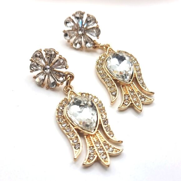 New ANTHRO flower eagle rhinestone dangle earrings - Picture 4 of 8